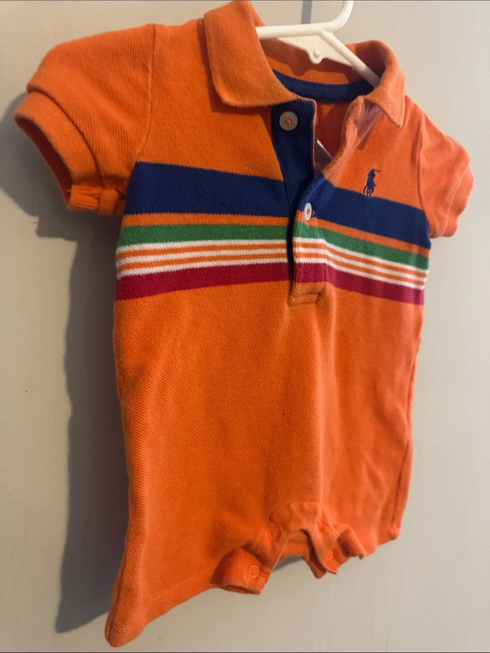 Ralph Lauren Orange Polo Stripe Baby Romper 3 mo